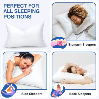 Zibroges Feather Bed Pillow Queen Size - Hotel Down Pillows for Sleeping, Soft 600 Thread Count Cotton Cover, Fluffy Support Surround Fill Polyester