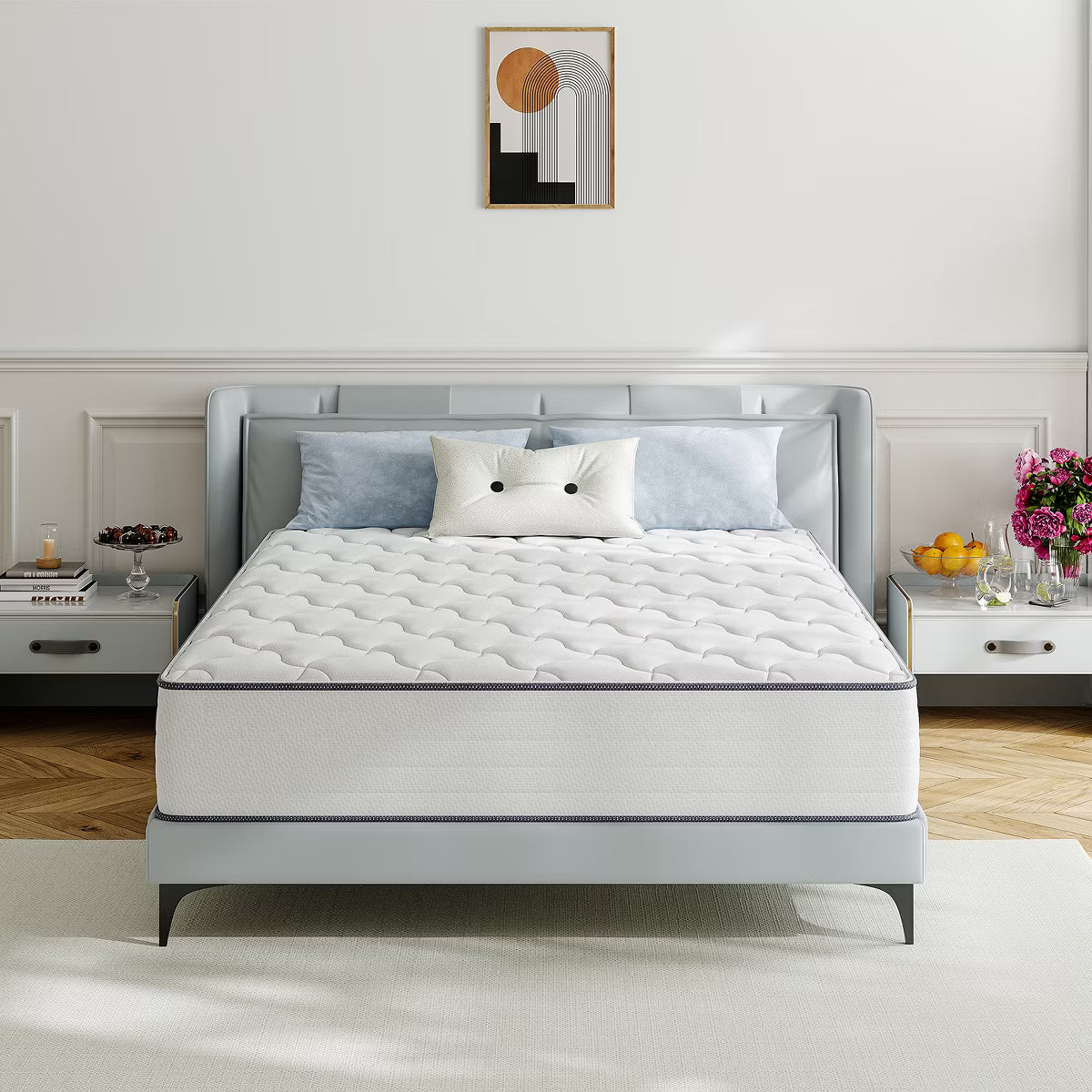 Swedrea Hybrid Mattress Medium Skin Friendly Memory Foam in White,, and Blue
