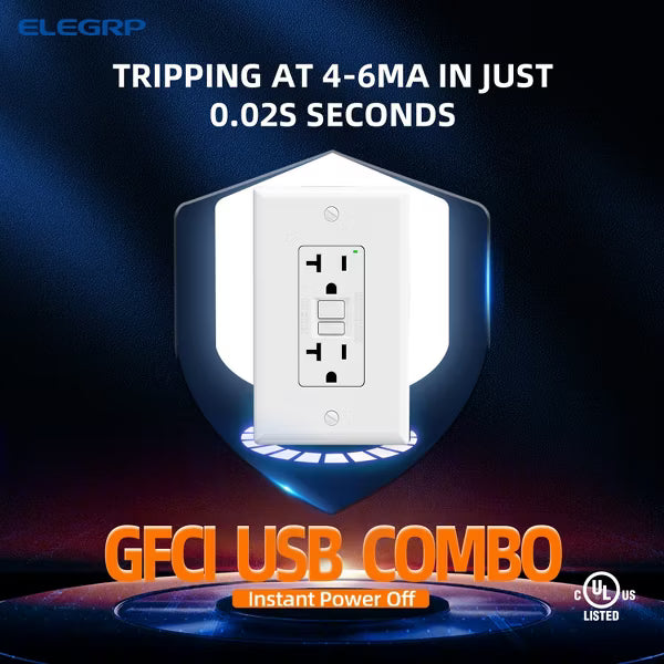 ELEGRP GFCI Outlet Self-Test, 20 Amp 125V NO Tamper Resistant Duplex wall outlet, with Glossy Wall Plate, UL Listed