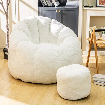Hooseng Bean Bag Chair with Ottoman, Floral Shaped Bean Bag Sofa with Dutch Velvet Cover & Memory Foam Filler for Adults, Bedroom, Living Room, Dorm