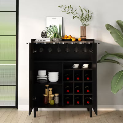 Hooseng Coffee Bar Cabinet, Kitchen Sideboard with Storage, Wine Bar Cabinet with Removable Wine Racks, Industrial Bar Cabinets for Liquor