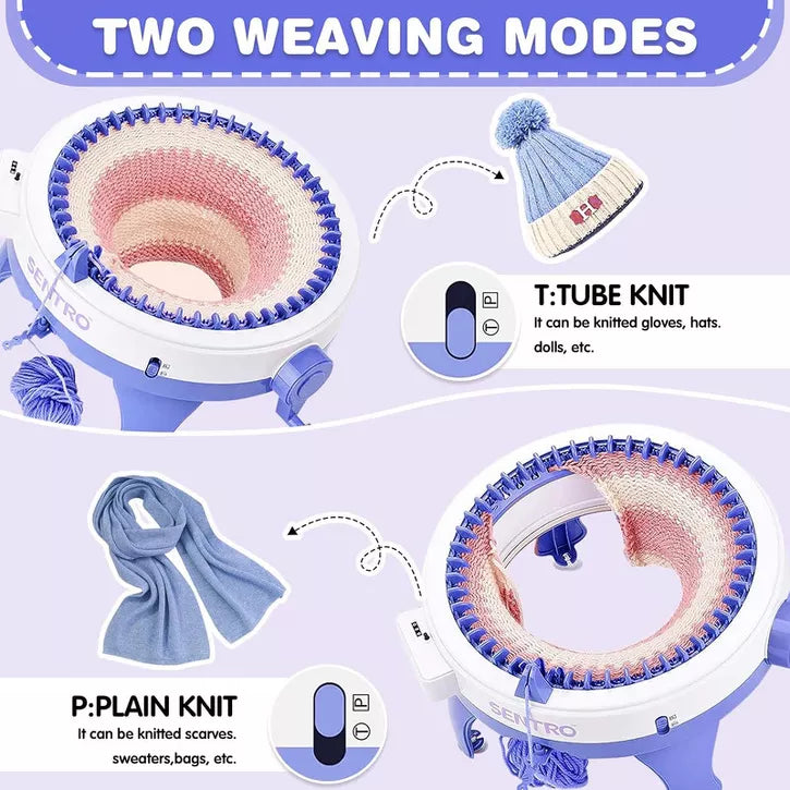 SENTRO 48-Needle Knitting Machine - Blue | Auto Knit Scarf, Hat, Sweater | Easy for Beginners, Includes Tools & Guide