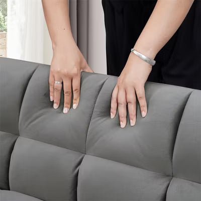 ELJGET 65" 3-in-1 Foldable Large Sofa Bed, Modern Velvet Adjustable Backrest Double Sofa for Living Room & Bedroom, Gray