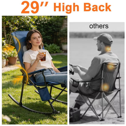 SUNSPIRE 2-Pack Oversized Folding Rocking Camp Chairs, Portable Outdoor Rocker, High Back, Mesh Back, Hard Arms, Carry Bag, Support to 400lb BLACK