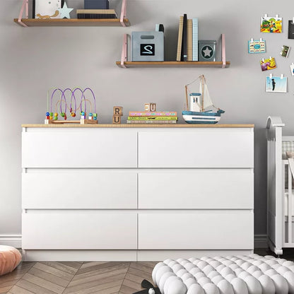 Resenkos Modern Mid Century 6 Drawer Wide Dressers Chests for Bedroom, Chest of Drawer Organizer Grey