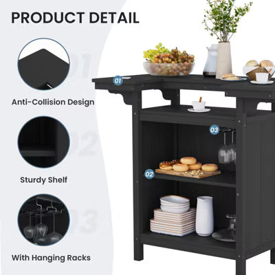 Hyleory Outdoor HDPE Bar Table with Storage Shelves and Glass Holder – Weather-Resistant Patio Entertainment Station