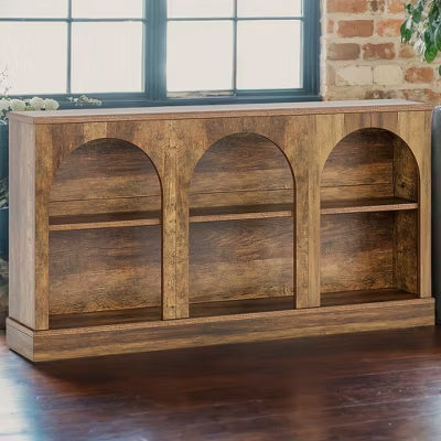 Resenkos Modern Black Console Table, Entryway & Living Room, Wooden Design, Arched Shelf, Stylish Display, Space-Saving Elegant, Black