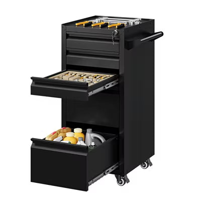 Mlezan 5-Drawer Tool Cabinet: Rolling on Wheels, Locking Keys, Heavy-Duty Metal Storage for Garage, Warehouse, or Workshop. Durable and Mobile.