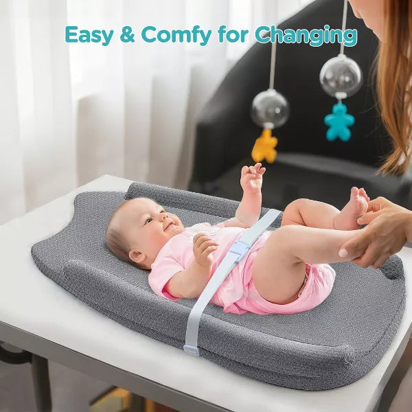 BabyBond Baby Changing Pad with Removable & Washable Cover, Waterproof Lining Contoured Changing Table Pad Portable with Non-Slip Bottom, Gray