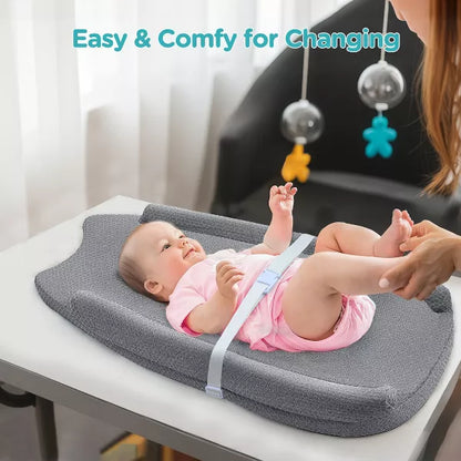 BabyBond Baby Changing Pad with Removable & Washable Cover, Waterproof Lining Contoured Changing Table Pad Portable with Non-Slip Bottom, Gray