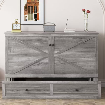 Mjkone Modern Full/Queen Size Murphy Bed Chest with Mattress and Storage