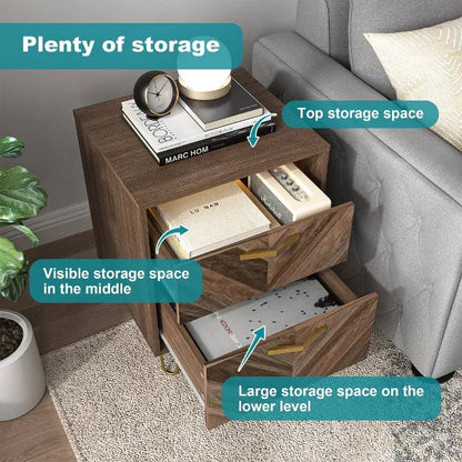 Resenkos Modern Night Stand with Mobile APP Remote Light, Jointed Wood Grain Bedside Table for Bedroom Rustic Brown