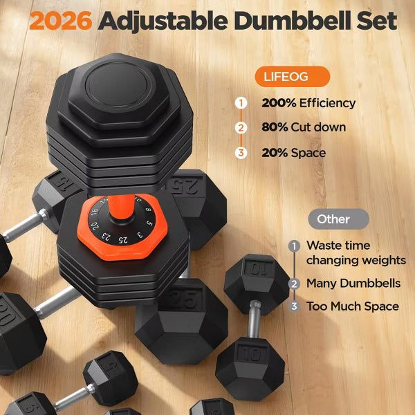FEIERDUN Updated Adjustable Dumbbell Set of 2, 50 lbs Weights Set with Storage Box, Anti-slip Silicone Grip, Suit both Women/Men for Home Gym