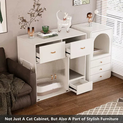 ATJafurn Cat Litter Box Enclosure, 37.4'' Furniture Style Hidden Litter Box Cat Cabinet With Storage For Large Cats White