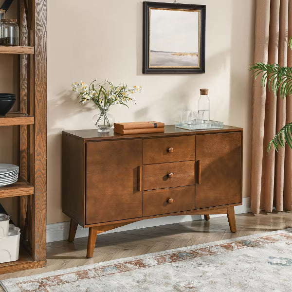 47.3" Mid-Century Modern Furniture Sideboard Cabinet with 3 Drawers, Buffet Storage Console Cabinet for Kitchen, Dining Room, or Living Room
