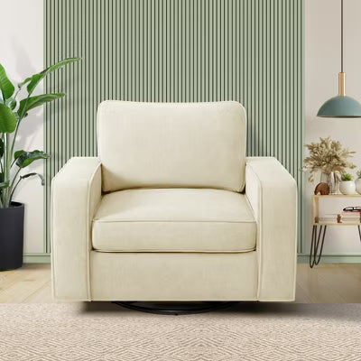 KERDOM Upholstered 360 Swivel Chair, Padded Armrests, Assembly Required, Beige