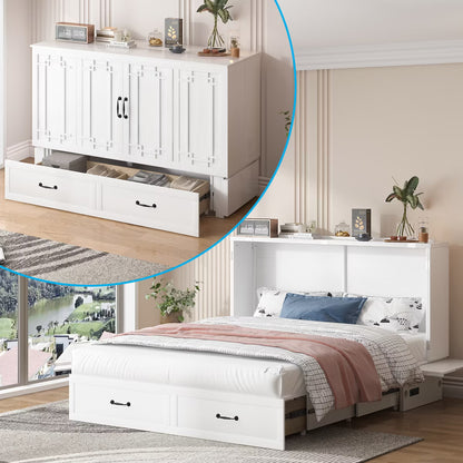 Mjkone Queen Murphy Bed with Mattress,Foldable Space-Saving Cube Cabinet Bed
