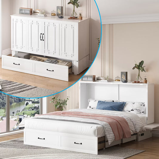 Mjkone Queen Murphy Bed with Mattress,Foldable Space-Saving Cube Cabinet Bed