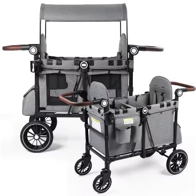 TODECARE Wagon Stroller for 2 Kids, All-Terrain Foldable Outdoor Stroller Wagon, Adjustable Handle, Shock-Absorbing Wheel, Detachable Tray