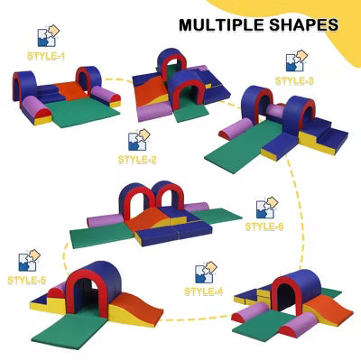 TODECARE 10-Piece Soft Foam Climbing Blocks for Toddlers with Crawling and Sliding Play, Blue&Green