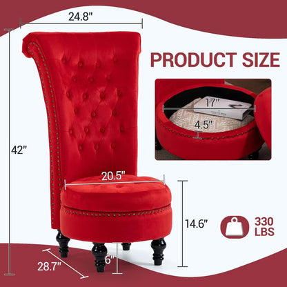 Bosmiller High Back Throne Royal Chair, Armless Accent with Storage, Nailhead Trim, Solid Rubberwood Legs for Living Room Bedroom