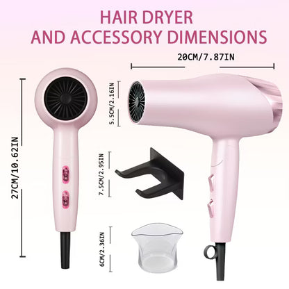 Morfone Pink 9-piece foldable hair dryer set. Portable hair styling tool for home, travel or business trips. Can be used as a gift set.