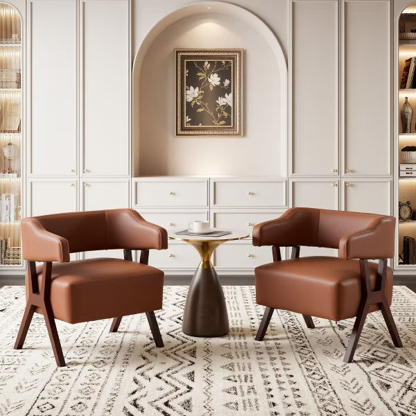 TYBOATLE Faux Leather Accent Chairs, Mid Century Modern Armchairs, Set of 2, Brown