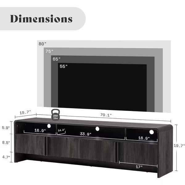AMERLIFE 70" Modern TV Stand with Fluted Design & Storage Cabinets, for TVs up to 80", Wood Entertainment Center Media Console for Living Room