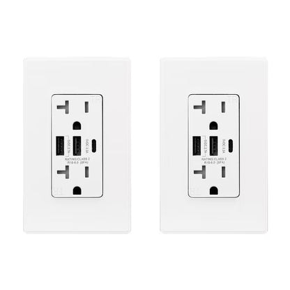 ELEGRP 30-Watt 20 Amp 3-Port Type C and Dual Type A USB Duplex USB Wall Outlet, Wall Plate Included, Light Almond (2-Pack)