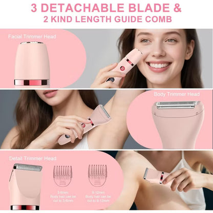 Electric Bikini Trimmer for Women, 3 in 1 Rechargeable Waterproof Shaver for Face, Underarm, Legs, and Bikini Area, Painless Wet & Dry Hair Removal