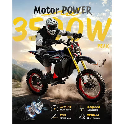 ECOLEAP 3500W Peak Electric Dirt Bike for Teens & Adults, 37MPH Off-Road E-Bike with 48V 21Ah Battery, Up to 55 Miles, 400LBS, 13+, Red