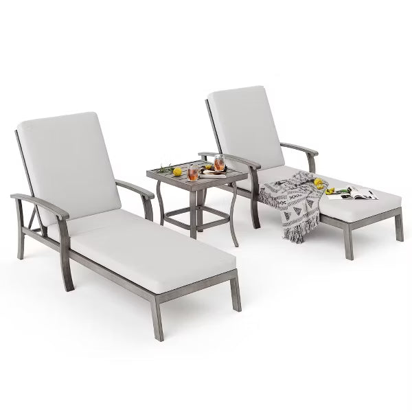 HAPPATIO Aluminum Patio Chaise Lounge, Aluminum Patio Lounge Chair, Pool Lounge Chair with Cushion, Outdoor Chaise Lounge Chair for Deck (Gray)