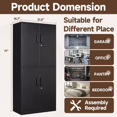 Mlezan 4-Door Storage Cabinet: Metal,Adjustable Shelf, Lockable. Ideal for Office,Home,Pantry,Kitchen, or Garage. Secure and Functional.