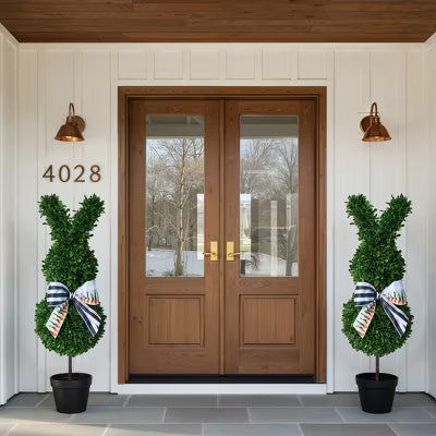 Dr.Planzen 3ft Artificial Bunny Topiary Trees, UV-Resistant Faux Boxwood Plants, Indoor & Outdoor Easter Decor for Front Porch Entryway Set of 2