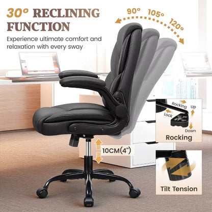 KERDOM High Back Leather Executive Office Chair, Ergonomic Lumbar Support, 400 lbs Heavy Duty, Adjustable Height Swivel Desk Chair,Black