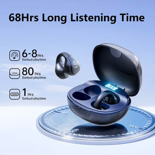 VEATOOL Open-Ear Headphones, Wireless Clip On Earbuds with Digital Display Charging Case 68 Hours Playtime