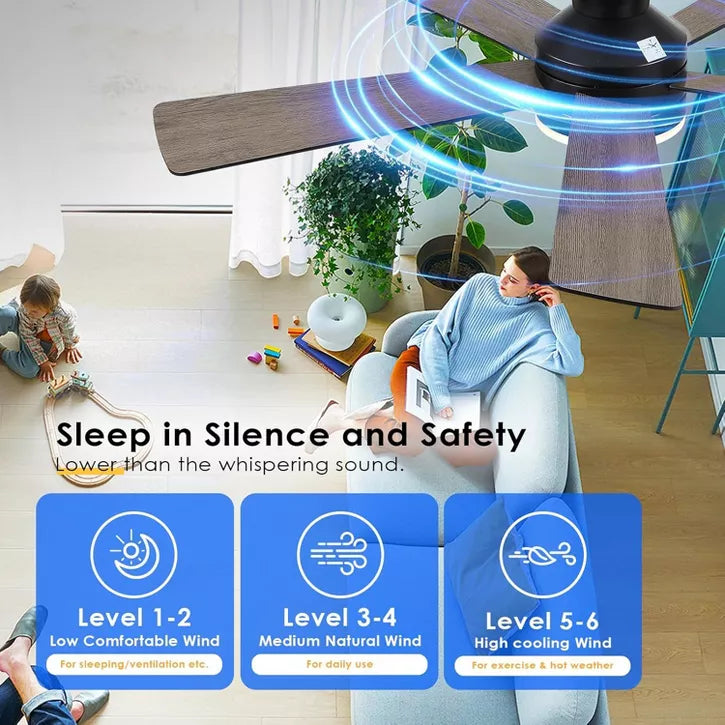 46 Inch Low Profile Ceiling Fan with 5 Blades 3 Color Temperature LED for Bedroom Living Room