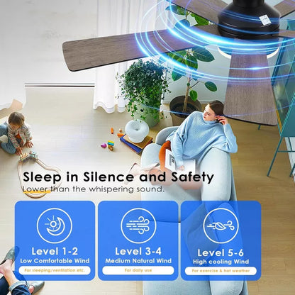 46 Inch Low Profile Ceiling Fan with 5 Blades 3 Color Temperature LED for Bedroom Living Room