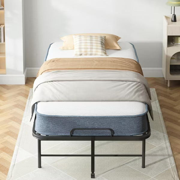 Mjkone Folding Bed with 5''Mattress,Portable Guest Bed Camping Cot,Soft Padded Rollaway Sleeping Bed with Wheels,Twin Size