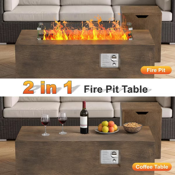 Evita 42" Gas Fire Pit Table, 50,000 BTU Propane Burner with Windshield&Rain Cover&Glass Stone, 2-in-1 Fire Pit&Table for Patio，Backyard Gatherings