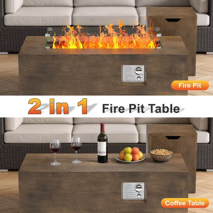 Evita 42" Gas Fire Pit Table, 50,000 BTU Propane Burner with Windshield&Rain Cover&Glass Stone, 2-in-1 Fire Pit&Table for Patio，Backyard Gatherings