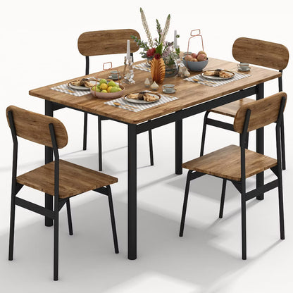 Hooseng 4-Piece Dining Table Set for 4, Kitchen Table with 1 Upholstered Bench & 2 Chairs, Space-Saving Kitchen Table and Chairs Set for Apartment