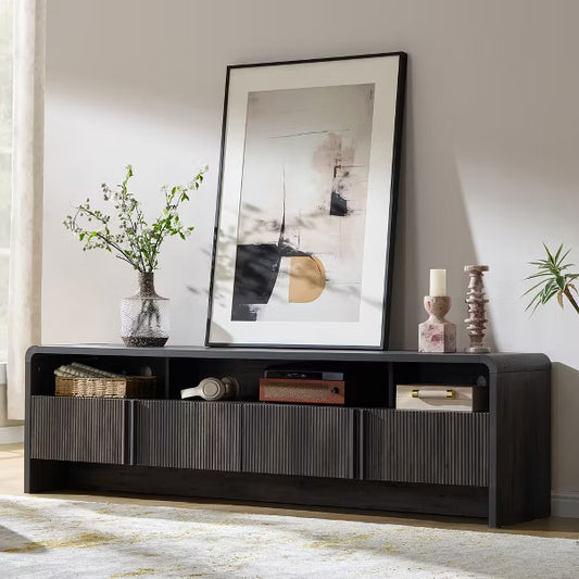 AMERLIFE 70" Modern TV Stand with Fluted Design & Storage Cabinets, for TVs up to 80", Wood Entertainment Center Media Console for Living Room