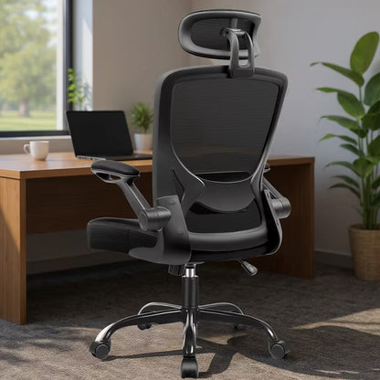 KERDOM High Back Ergonomic Office Chair, Breathable Mesh Desk Chair with Headrest and Flip-up Arms for Office, Black