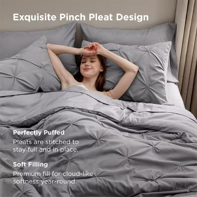Solid Diamond Pintuck 7pcs King Grey Bedding Set Comforter Set - Bedsure