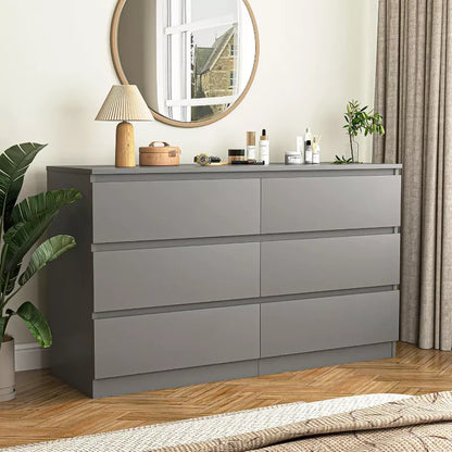 CIPACHO Modern Grey 6 Drawer Double Dresser Roomy Storage Chest Ideal for Bedroom Closet Living Room to Organize Clutter and Enhance Home Elegance
