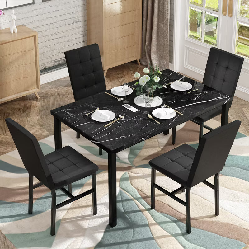 Hooseng Dining Table Set for 4, 5-Piece Kitchen Table Chairs Set, Rectangle Dining Room Table set with Four Chairs for Dining or Living Room