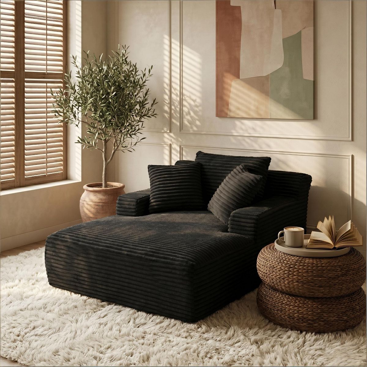 Modern Corduroy Oversized Chaise Lounge Sofa Chair - Comfy Indoor Sleeper Sofa for Living Room & Office, No Assembly Required-Upholstered Lounge Couch