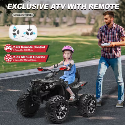 JOYRACER 24V Kids Ride-On ATV, 2-Seater 4-Wheeler Quad Electric Powerful Car w/ 800W Motor, Remote, High/Low Speed, Bluetooth/MP3 & LED for Big Kids