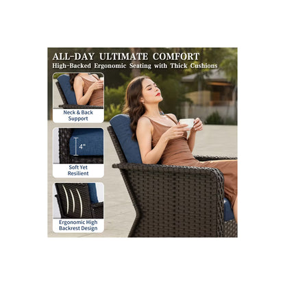 SUGOLD 2-Piece Wicker Patio Conversation Set with Blue Cushions, Outdoor Rattan Armchairs for Deck, Porch & Garden